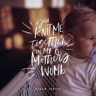 Psalms 139:13-18 - ¶For You formed my innermost parts;
You knit me [together] in my mother’s womb.
I will give thanks and praise to You, for I am fearfully and wonderfully made;
Wonderful are Your works,
And my soul knows it very well.
My frame was not hidden from You,
When I was being formed in secret,
And intricately and skillfully formed [as if embroidered with many colors] in the depths of the earth.
Your eyes have seen my unformed substance;
And in Your book were all written
The days that were appointed for me,
When as yet there was not one of them [even taking shape].
¶How precious also are Your thoughts to me, O God!
How vast is the sum of them! [Ps 40:5]
If I could count them, they would outnumber the sand.
When I awake, I am still with You.
