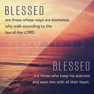 Psalms 119:1-16 - Blessed are they that are perfect in the way,
Who walk in the law of Jehovah.
Blessed are they that keep his testimonies,
That seek him with the whole heart.
Yea, they do no unrighteousness;
They walk in his ways.
Thou hast commanded us thy precepts,
That we should observe them diligently.
Oh that my ways were established
To observe thy statutes!
Then shall I not be put to shame,
When I have respect unto all thy commandments.
I will give thanks unto thee with uprightness of heart,
When I learn thy righteous judgments.
I will observe thy statutes:
Oh forsake me not utterly.
ב BETH.
Wherewith shall a young man cleanse his way?
By taking heed thereto according to thy word.
With my whole heart have I sought thee:
Oh let me not wander from thy commandments.
Thy word have I laid up in my heart,
That I might not sin against thee.
Blessed art thou, O Jehovah:
Teach me thy statutes.
With my lips have I declared
All the ordinances of thy mouth.
I have rejoiced in the way of thy testimonies,
As much as in all riches.
I will meditate on thy precepts,
And have respect unto thy ways.
I will delight myself in thy statutes:
I will not forget thy word.
ג GIMEL.