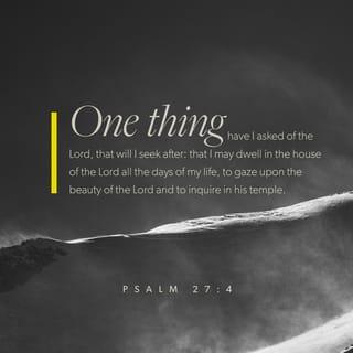 Psalms 27:4-5 - One thing I ask from the LORD,
this only do I seek:
that I may dwell in the house of the LORD
all the days of my life,
to gaze on the beauty of the LORD
and to seek him in his temple.
For in the day of trouble
he will keep me safe in his dwelling;
he will hide me in the shelter of his sacred tent
and set me high upon a rock.