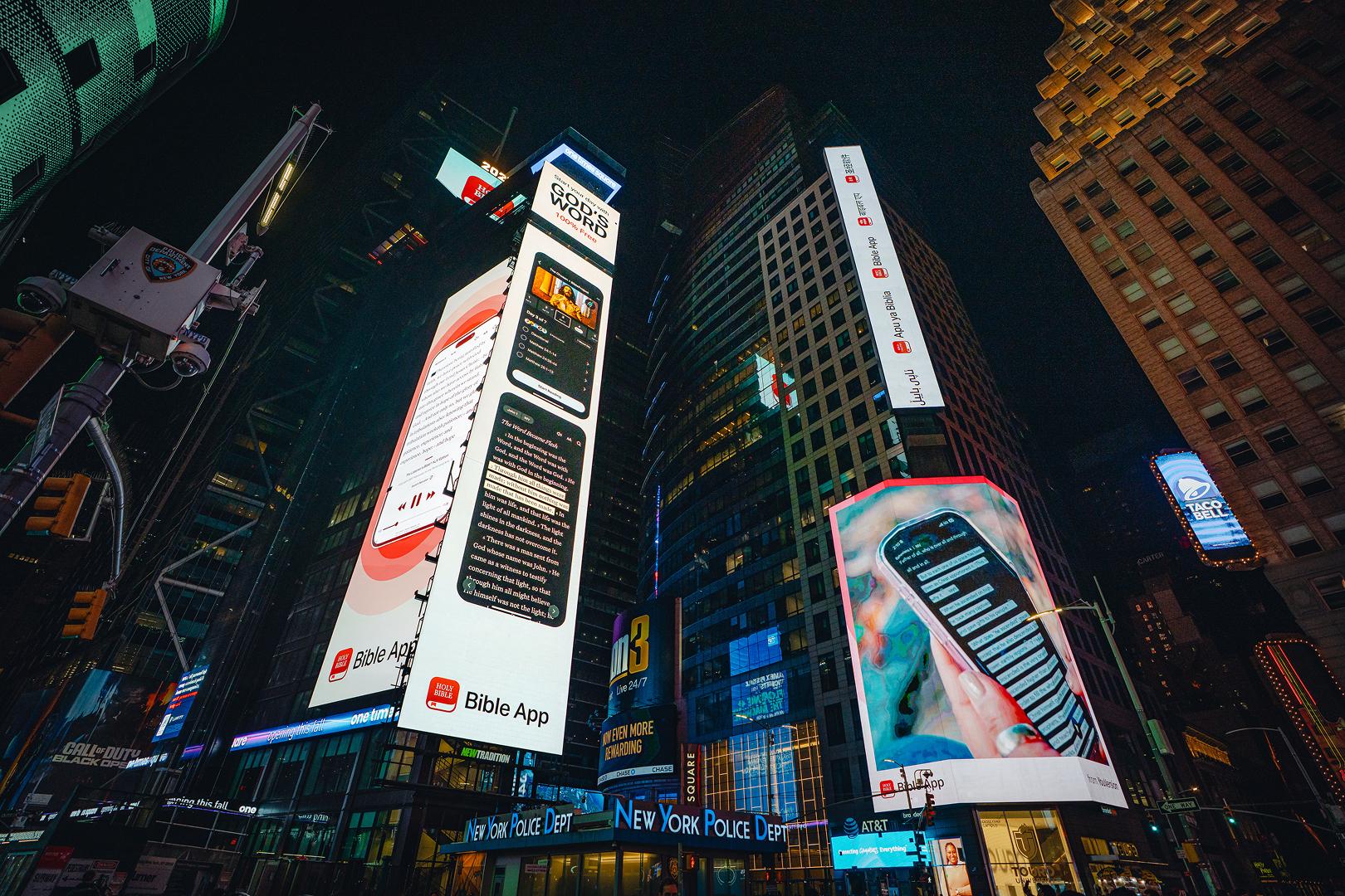 YouVersion ads light up Times Square in New York City.