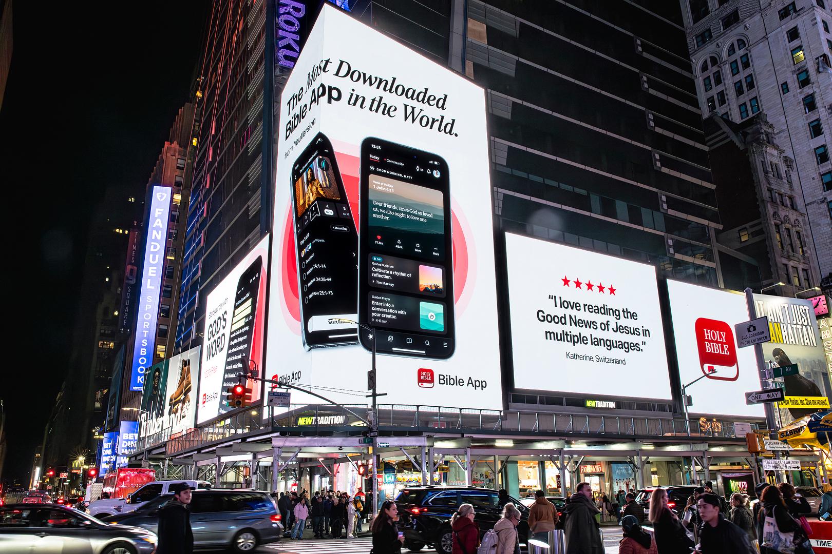 YouVersion ads light up Times Square in New York City.
