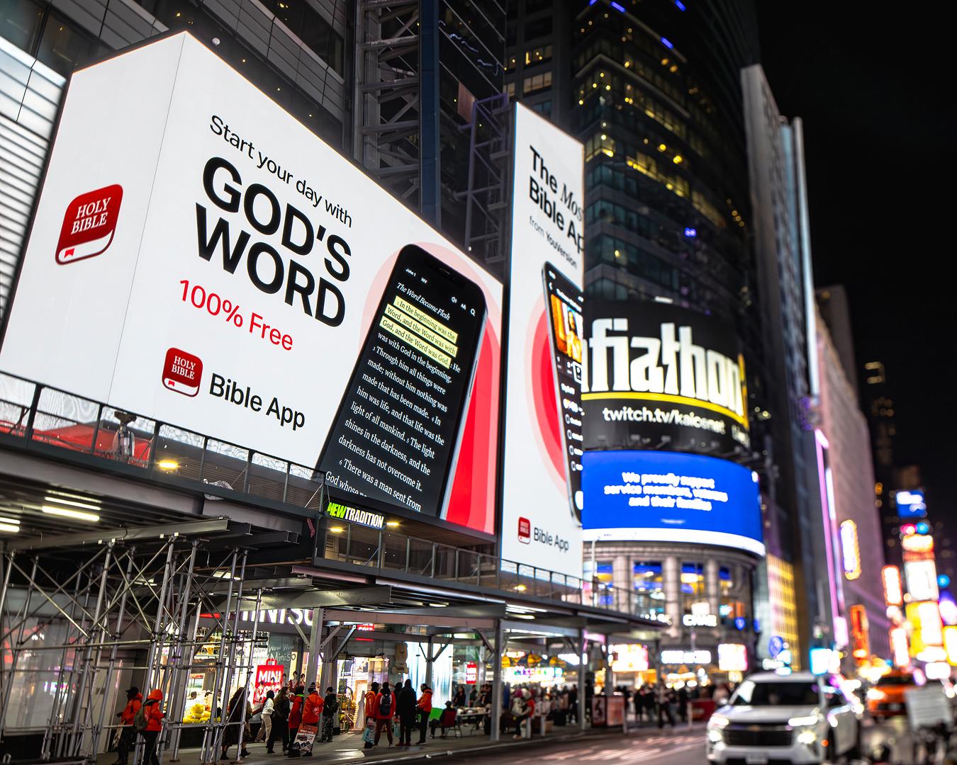 YouVersion ads light up Times Square in New York City.