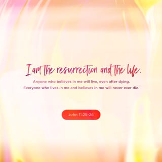John 11:25-44 - Jesus said to her, “I am the resurrection and the life. The one who believes in me will live, even though they die; and whoever lives by believing in me will never die. Do you believe this?”
“Yes, Lord,” she replied, “I believe that you are the Messiah, the Son of God, who is to come into the world.”
After she had said this, she went back and called her sister Mary aside. “The Teacher is here,” she said, “and is asking for you.” When Mary heard this, she got up quickly and went to him. Now Jesus had not yet entered the village, but was still at the place where Martha had met him. When the Jews who had been with Mary in the house, comforting her, noticed how quickly she got up and went out, they followed her, supposing she was going to the tomb to mourn there.
When Mary reached the place where Jesus was and saw him, she fell at his feet and said, “Lord, if you had been here, my brother would not have died.”
When Jesus saw her weeping, and the Jews who had come along with her also weeping, he was deeply moved in spirit and troubled. “Where have you laid him?” he asked.
“Come and see, Lord,” they replied.
Jesus wept.
Then the Jews said, “See how he loved him!”
But some of them said, “Could not he who opened the eyes of the blind man have kept this man from dying?”

Jesus, once more deeply moved, came to the tomb. It was a cave with a stone laid across the entrance. “Take away the stone,” he said.
“But, Lord,” said Martha, the sister of the dead man, “by this time there is a bad odor, for he has been there four days.”
Then Jesus said, “Did I not tell you that if you believe, you will see the glory of God?”
So they took away the stone. Then Jesus looked up and said, “Father, I thank you that you have heard me. I knew that you always hear me, but I said this for the benefit of the people standing here, that they may believe that you sent me.”
When he had said this, Jesus called in a loud voice, “Lazarus, come out!” The dead man came out, his hands and feet wrapped with strips of linen, and a cloth around his face.
Jesus said to them, “Take off the grave clothes and let him go.”