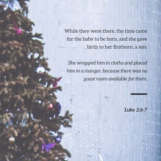 Luke 2:6-7 - When they arrived in Bethlehem, Mary went into labor, and there she gave birth to her firstborn son. She wrapped the newborn baby in strips of cloth, and Mary and Joseph laid him in a feeding trough since there was no available space in any upper room in the village.