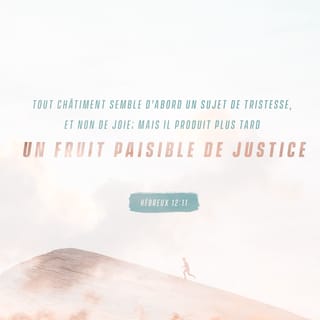 Hébreux 12:11 - Or aucune discipline, pour le présent, ne semble être un sujet de joie, mais de tristesse; mais plus tard, elle rend le fruit paisible de la justice à ceux qui sont exercés par elle.