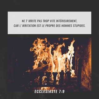 Ecclésiaste 7:9 - Ne t’irrite pas trop vite, car c’est dans le cœur des insensés que la colère élit domicile.