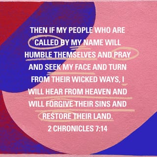 2 Chronicles 7:14 - if my people, who are called by my name, shall humble themselves, and pray, and seek my face, and turn from their wicked ways; then will I hear from heaven, and will forgive their sin, and will heal their land.