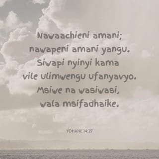 Yn 14:27 - Amani nawaachieni; amani yangu nawapa; niwapavyo mimi sivyo kama ulimwengu utoavyo. Msifadhaike mioyoni mwenu, wala msiwe na woga.
