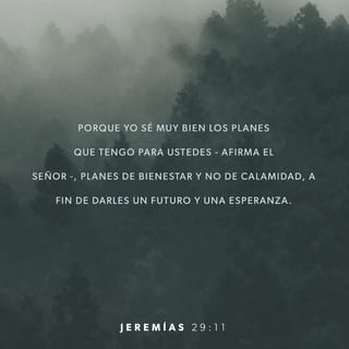 Jeremías 29:11 - Mis planes para ustedes solamente yo los sé, y no son para su mal, sino para su bien. Voy a darles un futuro lleno de bienestar.