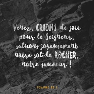 Psaumes 95:1 - Venez, chantons avec allégresse à l’Éternel!
Poussons des cris de joie vers le rocher de notre salut.