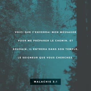 Malachie 3:1 - Voici, j'envoie mon messager, et il préparera le chemin devant moi; et le Seigneur que vous cherchez viendra soudain à son temple, et l'Ange de l'alliance en qui vous prenez plaisir, -voici, il vient, dit l'Éternel des armées.