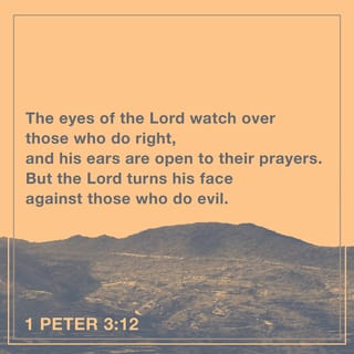 1 Peter 3:12-16 - For the eyes of the Lord are on the righteous
and his ears are attentive to their prayer,
but the face of the Lord is against those who do evil.”
Who is going to harm you if you are eager to do good? But even if you should suffer for what is right, you are blessed. “Do not fear their threats; do not be frightened.” But in your hearts revere Christ as Lord. Always be prepared to give an answer to everyone who asks you to give the reason for the hope that you have. But do this with gentleness and respect, keeping a clear conscience, so that those who speak maliciously against your good behavior in Christ may be ashamed of their slander.