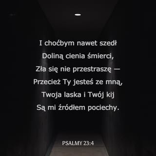 Księga Psalmów 23:4 - Choćbym szedł po dolinie cieni śmierci, nie będę się bał złego, bo Ty jesteś ze mną; Twoja laska i Twa podpora – one mnie pocieszą.