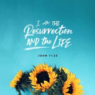 John 11:25 - Jesus said to her, ‘I am the rising again, and the life; he who is believing in me, even if he may die, shall live