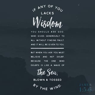 James 1:5-6 - If any of you lacks wisdom, you should ask God, who gives generously to all without finding fault, and it will be given to you. But when you ask, you must believe and not doubt, because the one who doubts is like a wave of the sea, blown and tossed by the wind.