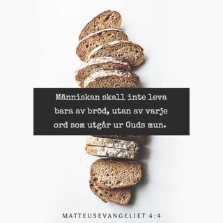 Matteusevangeliet 4:4 - Jesus svarade: »Det står skrivet: Människan skall inte leva bara av bröd, utan av varje ord som utgår ur Guds mun. «