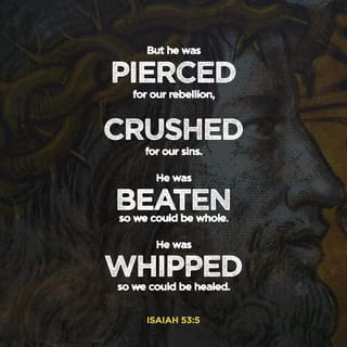 Isaiah 53:4-7 - Surely he took up our pain
and bore our suffering,
yet we considered him punished by God,
stricken by him, and afflicted.
But he was pierced for our transgressions,
he was crushed for our iniquities;
the punishment that brought us peace was on him,
and by his wounds we are healed.
We all, like sheep, have gone astray,
each of us has turned to our own way;
and the LORD has laid on him
the iniquity of us all.

He was oppressed and afflicted,
yet he did not open his mouth;
he was led like a lamb to the slaughter,
and as a sheep before its shearers is silent,
so he did not open his mouth.