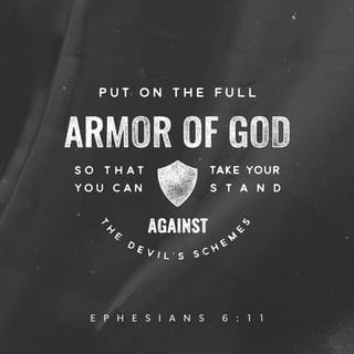 Ephesians 6:11-17 - Put on the full armor of God, so that you can take your stand against the devil’s schemes. For our struggle is not against flesh and blood, but against the rulers, against the authorities, against the powers of this dark world and against the spiritual forces of evil in the heavenly realms. Therefore put on the full armor of God, so that when the day of evil comes, you may be able to stand your ground, and after you have done everything, to stand. Stand firm then, with the belt of truth buckled around your waist, with the breastplate of righteousness in place, and with your feet fitted with the readiness that comes from the gospel of peace. In addition to all this, take up the shield of faith, with which you can extinguish all the flaming arrows of the evil one. Take the helmet of salvation and the sword of the Spirit, which is the word of God.