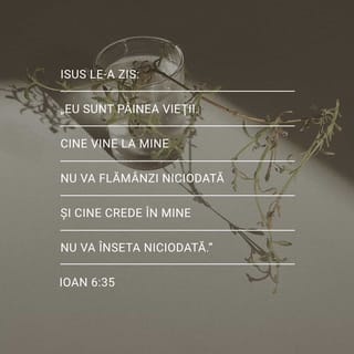 Ioan 6:35 - Întotdeauna”, iar Iisus,
Rotind privirile, le-a spus:
„Pâine a vieții, Eu sunt! Eu
Venit-am, de la Dumnezeu!
Adevărat vă spun, căci cine
Dorește a veni la Mine –
Și va voi să Mă găsească –
În veci, n-o să mai flămânzească.
Celui ce crede – să se știe! –
Sete, nicicând, n-o să-i mai fie.