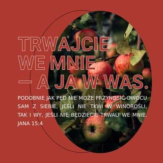 Jana 15:4 - Trwajcie we mnie, a ja w was. Jak latorośl nie może wydawać owocu sama z siebie, jeśli nie będzie trwała w winorośli, tak i wy, jeśli nie będziecie trwać we mnie.