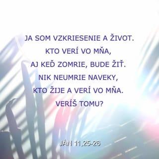 Ján 11:25-26 - Ježiš jej povedal: „Ja som vzkriesenie a život. Kto verí vo mňa, aj keď zomrie, bude žiť. Nik neumrie naveky, kto žije a verí vo mňa. Veríš tomu?“