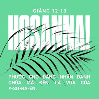 Gg 12:13 - họ lấy nhánh chà là đi ra đón Ngài và tung hô rằng, “Hô-sa-na! Chúc tụng Đấng nhân danh Chúa ngự đến! Chúc tụng Vua của I-sơ-ra-ên!”
