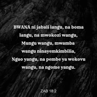 Zab 18:1-24 - Wewe, BWANA, nguvu zangu, nakupenda sana;
BWANA ni jabali langu, na boma langu, na mwokozi wangu,
Mungu wangu, mwamba wangu ninayemkimbilia,
Ngao yangu, na pembe ya wokovu wangu, na ngome yangu.
Nitamwita BWANA astahiliye kusifiwa,
Hivyo nitaokoka na adui zangu.
Kamba za mauti zilinizunguka,
Mafuriko ya uovu yakanitia hofu.
Kamba za kuzimu zilinizunguka,
Mitego ya mauti ikanikabili.
Katika shida yangu nalimwita BWANA,
Na kumlalamikia Mungu wangu.
Akaisikia sauti yangu hekaluni mwake,
Kilio changu kikaingia masikioni mwake.
Ndipo nchi iliyotikisika na kutetemeka,
Misingi ya milima ikasuka-suka;
Ikatikisika kwa sababu alikuwa na ghadhabu.
Kukapanda moshi kutoka puani mwake,
Moto ukatoka kinywani mwake ukala,
Makaa yakawashwa nao.
Aliziinamisha mbingu akashuka,
Kukawa na giza kuu chini ya miguu yake.
Akapanda juu ya kerubi akaruka,
Naam, aliruka upesi juu ya mabawa ya upepo.
Alifanya giza kuwa mahali pake pa kujificha,
Kuwa hema yake ya kumzunguka.
Giza la maji na mawingu makuu ya mbinguni.
Toka mwangaza uliokuwa mbele zake
Kukapita mawingu yake makuu.
Mvua ya mawe na makaa ya moto.
BWANA alipiga radi mbinguni,
Yeye Aliye juu akaitoa sauti yake,
Mvua ya mawe na makaa ya moto.
Akaipiga mishale yake akawatawanya,
Naam, umeme mwingi sana, akawatapanya.
Ndipo ilipoonekana mikondo ya maji,
Misingi ya ulimwengu ikafichuliwa,
Ee BWANA, kwa kukemea kwako,
Kwa mvumo wa pumzi ya puani mwako.
Alipeleka kutoka juu akanishika,
Na kunitoa katika maji mengi.
Akaniokoa na adui yangu mwenye nguvu,
Na wale walionichukia,
Maana walikuwa na nguvu kuliko mimi.
Walinikabili siku ya msiba wangu,
Lakini BWANA alikuwa tegemeo langu.
Akanitoa akanipeleka panapo nafasi,
Aliniponya kwa kuwa alipendezwa nami.
BWANA alinitendea sawasawa na haki yangu,
Sawasawa na usafi wa mikono yangu akanilipa.
Maana nimezishika njia za BWANA,
Wala sikumwasi Mungu wangu.
Hukumu zake zote zilikuwa mbele yangu,
Wala amri zake sikujiepusha nazo.
Nami nalikuwa mkamilifu mbele zake,
Nikajilinda na uovu wangu.
Mradi BWANA amenilipa sawasawa na haki yangu,
Sawasawa na usafi wa mikono yangu mbele zake.
