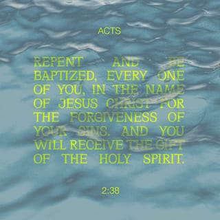 Acts 2:38 - Peter said to them, “Each one of you must turn away from your sins and be baptized in the name of Jesus Christ, so that your sins will be forgiven; and you will receive God's gift, the Holy Spirit.
