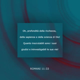 Romani 11:33 - O Dio, come è immensa la tua ricchezza,
come è grande la tua scienza e la tua saggezza!
Davvero nessuno potrebbe conoscere le tue decisioni,
né capire le vie da te scelte verso la salvezza.