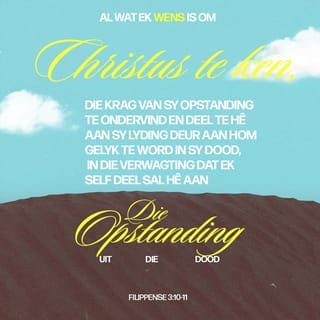 FILIPPENSE 3:10 - Op hierdie manier kan ek Christus ken en die krag beleef wat Hom laat opstaan het. Deur saam met Hom te ly kry ek deel aan sy dood