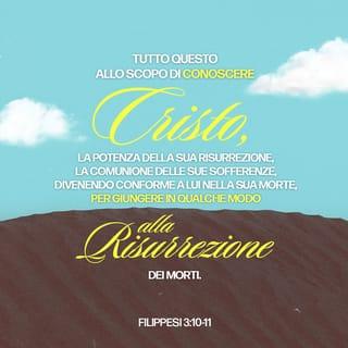 Lettera ai Filippesi 3:10 - Tutto questo allo scopo di conoscere Cristo, la potenza della sua risurrezione, la comunione delle sue sofferenze, divenendo conforme a lui nella sua morte