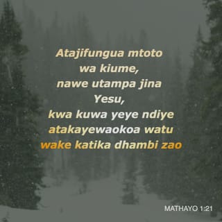 Mathayo 1:21 - Atajifungua mtoto wa kiume, nawe utampa jina Yesu, kwa kuwa yeye ndiye atakayewaokoa watu wake katika dhambi zao.”