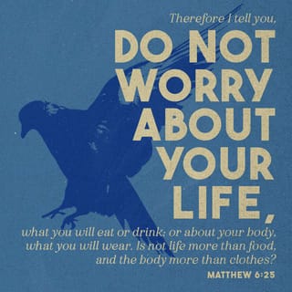 Matthew 6:25-32 - “Therefore I tell you, do not worry about your life, what you will eat or drink; or about your body, what you will wear. Is not life more than food, and the body more than clothes? Look at the birds of the air; they do not sow or reap or store away in barns, and yet your heavenly Father feeds them. Are you not much more valuable than they? Can any one of you by worrying add a single hour to your life?
“And why do you worry about clothes? See how the flowers of the field grow. They do not labor or spin. Yet I tell you that not even Solomon in all his splendor was dressed like one of these. If that is how God clothes the grass of the field, which is here today and tomorrow is thrown into the fire, will he not much more clothe you—you of little faith? So do not worry, saying, ‘What shall we eat?’ or ‘What shall we drink?’ or ‘What shall we wear?’ For the pagans run after all these things, and your heavenly Father knows that you need them.