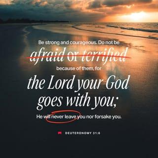 Deuteronomy 31:6 - Be strong and of good courage, fear not, nor be affrighted at them: for Jehovah thy God, he it is that doth go with thee; he will not fail thee, nor forsake thee.