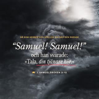 Första Samuelsboken 3:9-10 - och han sade till Samuel att lägga sig igen. »Och om någon ropar på dig skall du säga: Tala, Herre, din tjänare hör.« Och Samuel gick tillbaka och lade sig.
Då kom Herren och ställde sig där och ropade som förut: »Samuel, Samuel!« och han svarade: »Tala, din tjänare hör.«