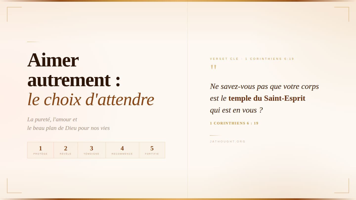 Aimer autrement : le choix d'attendre 1 Corinthians 6:18 Holman Christian Standard Bible