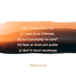 Isaia 43:18-19 - „Nu vă mai gândiți la ce a fost mai înainte și nu vă mai uitați la cele vechi! Iată, voi face ceva nou și-i gata să se întâmple. Să nu-l cunoașteți voi oare? Voi face un drum prin pustie și râuri în locuri secetoase.