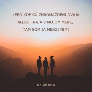 Matúš 18:20 - Lebo kde sú zhromaždení dvaja alebo traja v mojom mene, tam som ja medzi nimi.“