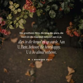 1 Kronieke 29:11 - want aan U, יהוה, behoort die grootheid en die mag en die lof en eer en die mooiheid en die majesteit, want U is die Heerser oor alles wat in die hemel en op die aarde is; aan U, יהוה, behoort die koninkryk en die wysheid, die outoriteit en die kennis.