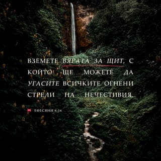 Писмото до ефесяните 6:16-17 - И преди всичко вземете вярата като щит, с който ще можете да угасите всички огнени стрели на лукавия. Вземете спасението като шлем, а също и меча, който дава Духът. Този меч е Божието послание.