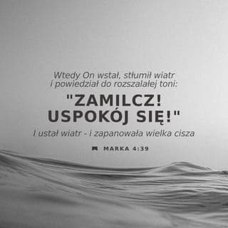 Ewangelia Marka 4:39-40 - Zaś on się obudził, po czym zgromił wiatr i powiedział morzu: Umilknij; bądź cicho. I wiatr ustał oraz stała się wielka cisza.
Także im powiedział: Dlaczego jesteście tak bojaźliwi? Jakże nie macie wiary?