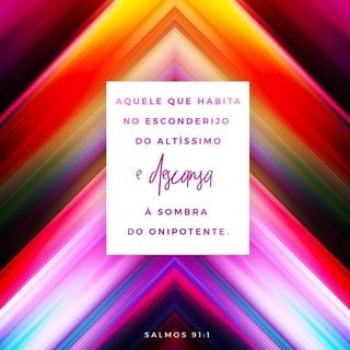 Salmos 91:1-16 - O que habita no esconderijo do Altíssimo
e descansa à sombra do Onipotente
diz ao SENHOR: Meu refúgio e meu baluarte,
Deus meu, em quem confio.
Pois ele te livrará do laço do passarinheiro
e da peste perniciosa.
Cobrir-te-á com as suas penas,
e, sob suas asas, estarás seguro;
a sua verdade é pavês e escudo.
Não te assustarás do terror noturno,
nem da seta que voa de dia,
nem da peste que se propaga nas trevas,
nem da mortandade que assola ao meio-dia.
Caiam mil ao teu lado,
e dez mil, à tua direita;
tu não serás atingido.
Somente com os teus olhos contemplarás
e verás o castigo dos ímpios.
Pois disseste: O SENHOR é o meu refúgio.
Fizeste do Altíssimo a tua morada.
Nenhum mal te sucederá,
praga nenhuma chegará à tua tenda.
Porque aos seus anjos dará ordens a teu respeito,
para que te guardem em todos os teus caminhos.
Eles te sustentarão nas suas mãos,
para não tropeçares nalguma pedra.
Pisarás o leão e a áspide,
calcarás aos pés o leãozinho e a serpente.
Porque a mim se apegou com amor, eu o livrarei;
pô-lo-ei a salvo, porque conhece o meu nome.
Ele me invocará, e eu lhe responderei;
na sua angústia eu estarei com ele,
livrá-lo-ei e o glorificarei.
Saciá-lo-ei com longevidade
e lhe mostrarei a minha salvação.