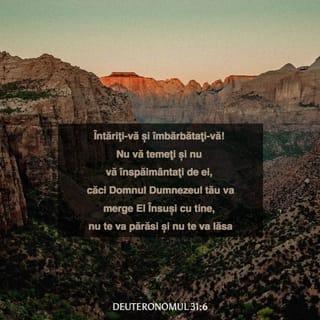 Deuteronomul 31:6 - Întăriți-vă și îmbărbătați-vă! Nu vă temeți și nu vă înspăimântați de ei, căci Domnul Dumnezeul tău va merge El Însuși cu tine, nu te va părăsi și nu te va lăsa.”