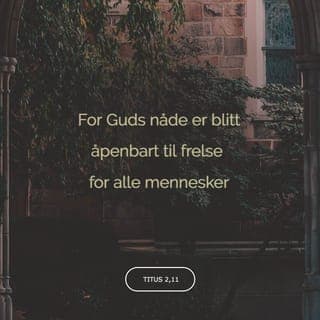 Titusbrevet 2:11-15-11-15 - Gud har vist alle mennesker at frelsen fås ved nåde. Hans nåde setter i gang en prosess i oss, der vi får lyst til å tjene Gud og leve rent for Ham. Den gir oss lyst å gå imot det Gud ikke liker og de egoistiske lystene som denne verden er preget av. Derfor strever vi mye heller etter å være fornuftige og leve livet vårt for Gud mens vi er her på jorden. Vi vet nemlig at vår store Gud og vår Frelser, Jesus, har et herlig og evig liv for oss når livet på jorden er over. Han har gitt seg selv for oss, slik at vi skulle bli kjøpt fri fra denne urettferdige verden. På den måten har Han renset oss og gjort oss verdige til å bli Guds barn, slik at vi også kan gjøre godt mot andre. Dette må du undervise menigheten om! Du må oppmuntre og irettesette med myndighet, slik at de får respekt for deg!