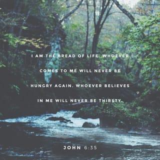 John 6:35 - Then Jesus declared, “I am the bread of life. Whoever comes to me will never go hungry, and whoever believes in me will never be thirsty.