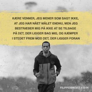 Filipperbrevet 3:13-14 - Kære venner, jeg mener som sagt ikke, at jeg har nået målet endnu, men jeg bestræber mig på ikke at se tilbage på det, der ligger bag mig, og kæmper i stedet frem mod det, der ligger foran. Jeg løber frem mod målet for at kunne modtage den himmelske sejrskrans, som Gud har kaldet os til gennem Jesus Kristus.