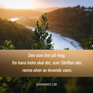 Johannes’ evangelium 7:37-39 - Den siste dagen, som var høydepunktet under løvhyttefesten, stilte Jesus seg opp og ropte ut til folket: «Hvis noen tørster, kan han komme til Meg og drikke.
Dere kan lese i Skriftene at den som tror på Meg, ut fra hans indre skal det renne strømmer av levende vann.»
Dette sa Han om Den Hellige Ånd, som skulle bli gitt til dem som trodde på Ham. Den Hellige Ånd var ikke gitt til menneskene ennå, for det kunne ikke skje før Jesus var tilbake i sin himmelske herlighet.