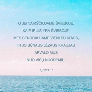 1 Jono 1:7-8 - O jei vaikščiojame šviesoje,
kaip ir jis yra šviesoje,
mes bendraujame vieni su kitais,
ir jo Sūnaus Jėzaus kraujas apvalo mus
nuo visų nuodėmių.
Jei sakytume, jog neturime nuodėmės,
klaidintume patys save,
ir nebūtų mumyse tiesos.