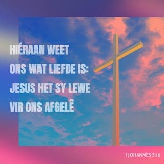 1 JOHANNES 3:16-18 - Hiéraan weet ons wat liefde is: Jesus het sy lewe vir ons afgelê. Ons behoort ook ons lewens vir ons broers af te lê. Wie aardse besittings het en sy broer sien gebrek ly, maar geen gevoel vir hom het nie – hoe kan die liefde van God in hom wees?
Liewe kinders, ons liefde moenie net woorde en lippetaal wees nie, maar moet met die daad bewys word, en dan in opregtheid.
