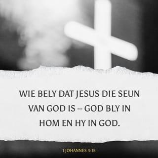 1 JOHANNES 4:15 - Wie bely dat Jesus die Seun van God is – God bly in hom en hy in God.